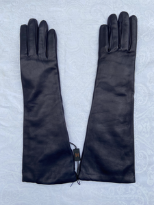 Real Leather Dark Blue Long Gloves with Cashmere Lining
