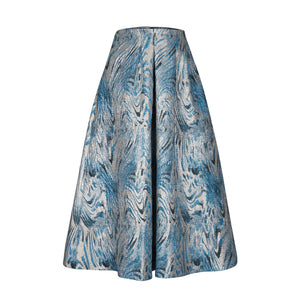 ANNA MIDI SILK TAFFETA SKIRT-SILVER LIGHT BLUE
