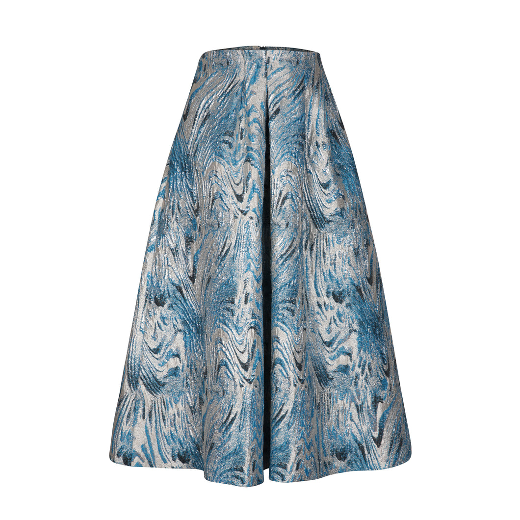 ANNA MIDI SILK TAFFETA SKIRT-SILVER LIGHT BLUE