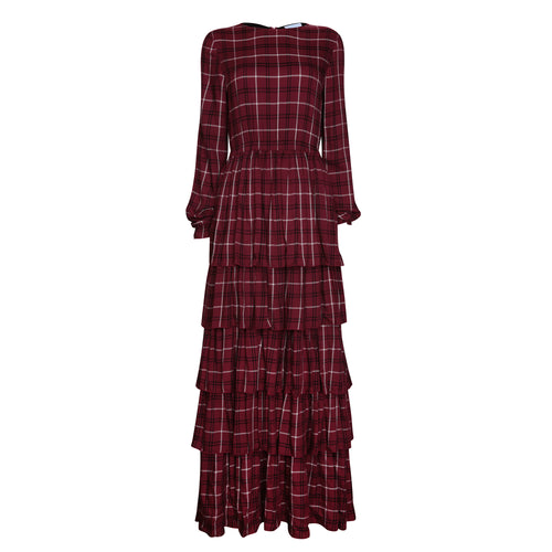 ELISA LONG DRESS WITH FRILLS -BURGUNDY
