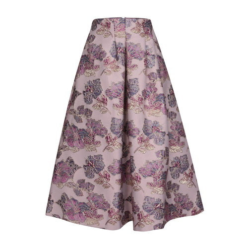 ANNA MIDI SILK TAFFETA SKIRT-PINK FLOWERS