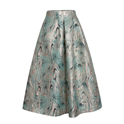 ANNA MIDI SILK TAFFETA SKIRT-SILVER GREEN