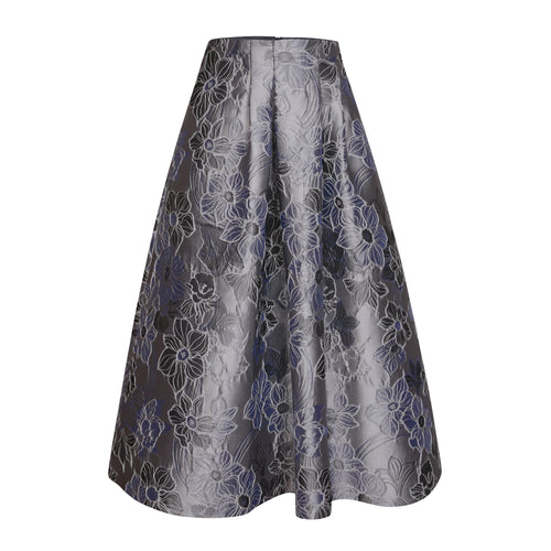 ANNA MIDI SILK TAFFETA SKIRT-SILVER