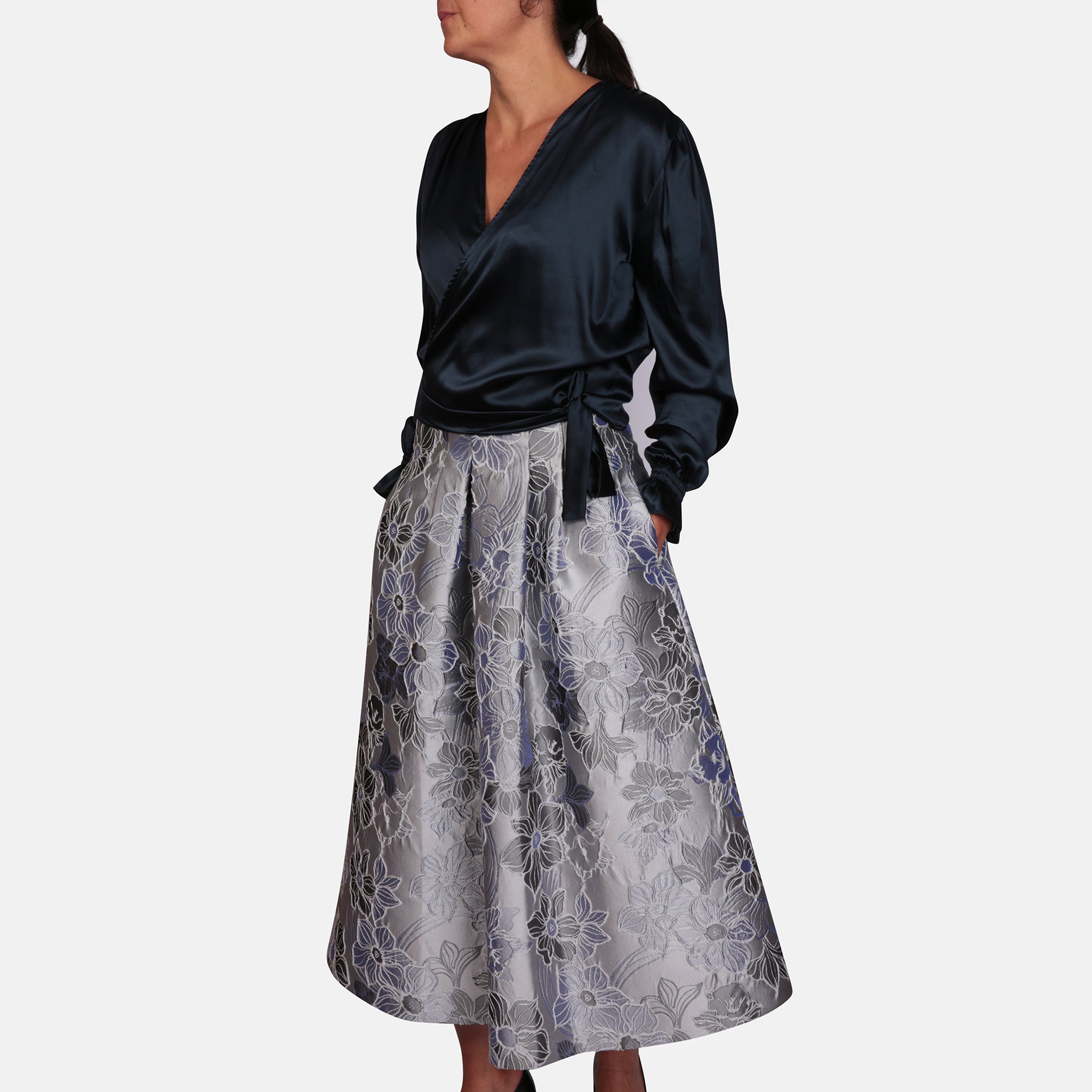 Silk taffeta midi best sale skirt