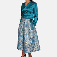 Load image into Gallery viewer, ANNA MIDI SILK TAFFETA SKIRT-SILVER LIGHT BLUE