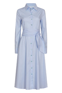 MIDI CHEMISIER DRESS IN COTTON POPLIN-BABY BLUE