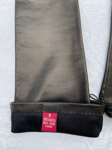 Real Leather Black Long Gloves with Silk Lining