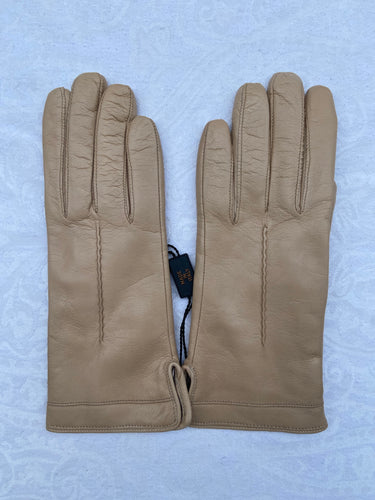 Real Leather Beige Gloves with Cashmere Lining