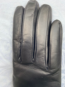 Real Leather Black Gloves with Cashmere Lining and Rabbit Cuffs