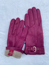 Load image into Gallery viewer, Real Leather Raspberry Gloves with Cashmere Lining