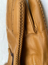 Load image into Gallery viewer, Real Leather Camel Gloves with Cashmere Lining and Rabbit Cuffs