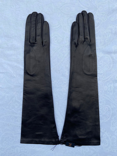 Real Leather Black Long Gloves with Silk Lining