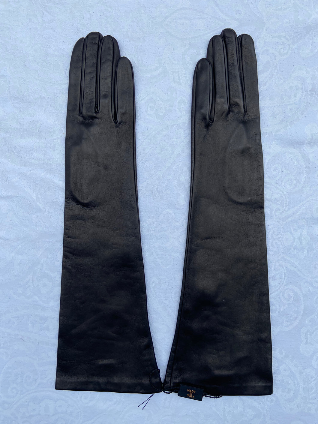 Real Leather Black Long Gloves with Silk Lining