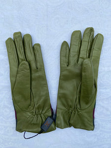 Real Leather Green Gloves with Cashmere Lining