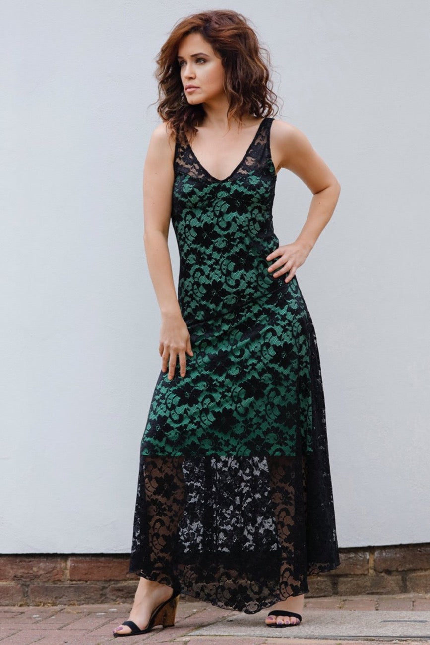 EVITA MAXI LACE DRESS-GREEN