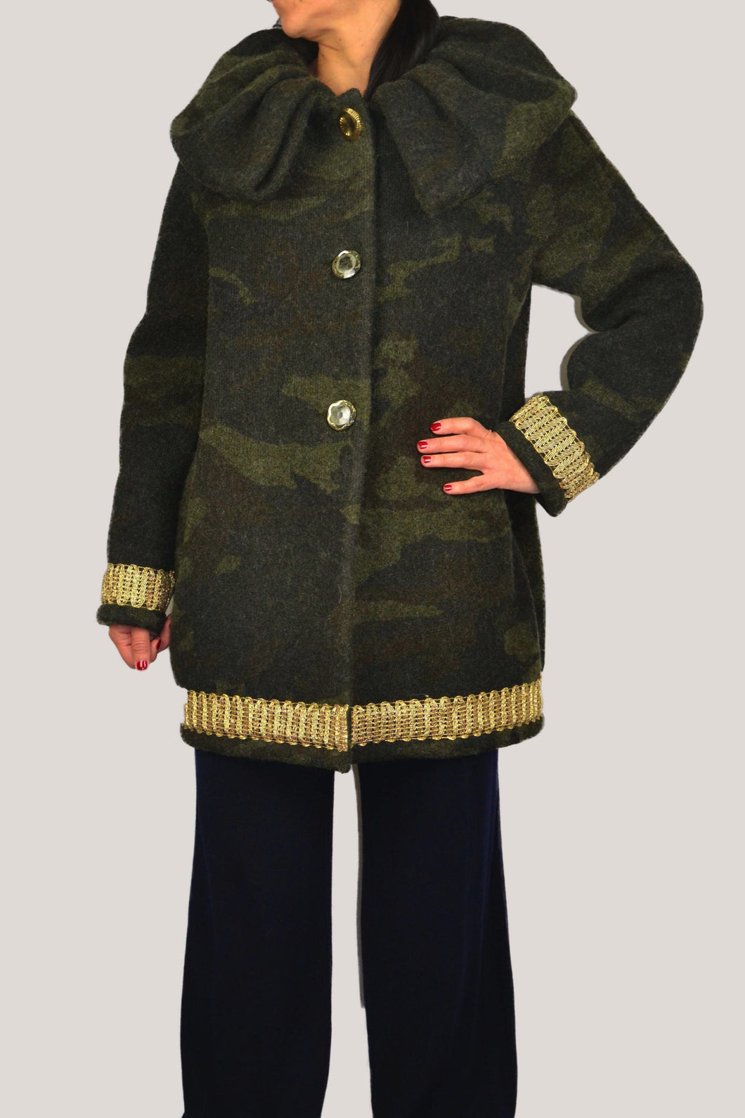 SARA COAT IN BOILED WOOL CAMOUFLAGE