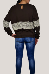 SWEATSHIRT IN BROWN WITH LACE