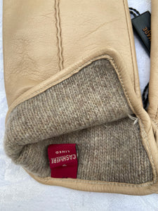 Real Leather Beige Gloves with Cashmere Lining