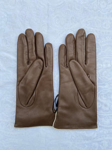 Real Leather Brown Gloves with Cashmere Lining