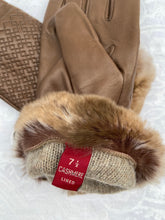 Load image into Gallery viewer, Real Leather Brown Gloves with Cashmere Lining and Rabbit Cuffs