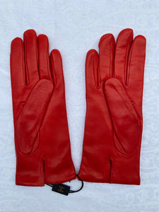 Real Leather Red Gloves with Cashmere Lining