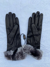 Load image into Gallery viewer, Real Leather Black Gloves with Cashmere Lining and Rabbit Cuffs