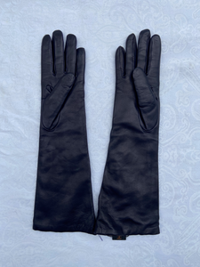Real Leather Dark Blue Long Gloves with Cashmere Lining