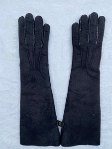 Real Leather Long Black Gloves in Sueded Lambskins