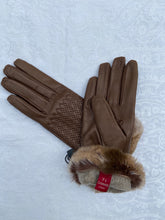 Load image into Gallery viewer, Real Leather Brown Gloves with Cashmere Lining and Rabbit Cuffs