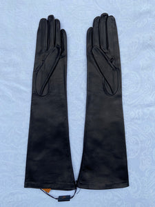 Real Leather Black Long Gloves with Silk Lining