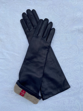 Load image into Gallery viewer, Real Leather Dark Blue Long Gloves with Cashmere Lining
