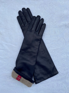 Real Leather Dark Blue Long Gloves with Cashmere Lining
