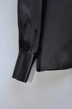 Load image into Gallery viewer, ASIA SILK SATIN BLOUSE WITH SCARF AND SWAROVSKI-BLACK