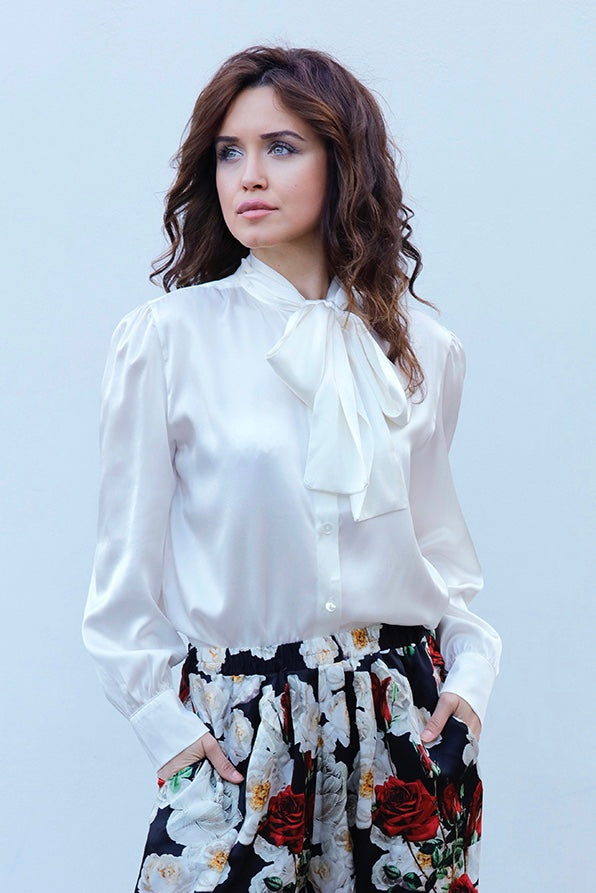 Satin cheap bow blouse