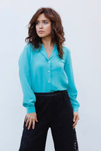 Load image into Gallery viewer, OLIVIA SILK CREPE BLOUSE IN TURQUOISE