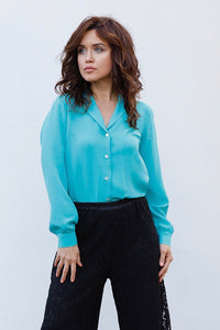 OLIVIA SILK CREPE BLOUSE IN TURQUOISE