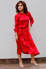 Load image into Gallery viewer, MIDI CHEMISIER DRESS IN SILK -RED