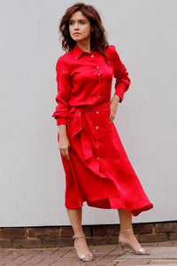 MIDI CHEMISIER DRESS IN SILK -RED