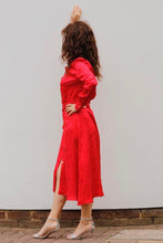 Load image into Gallery viewer, MIDI CHEMISIER DRESS IN SILK -RED