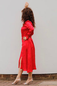 MIDI CHEMISIER DRESS IN SILK -RED