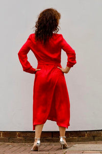 MIDI CHEMISIER DRESS IN SILK -RED