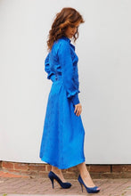 Load image into Gallery viewer, MIDI CHEMISIER DRESS IN SILK -BLUE ROYAL