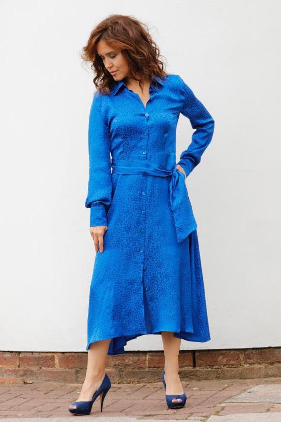 MIDI CHEMISIER DRESS IN SILK -BLUE ROYAL