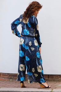 ALINA SILK SATIN WIDE LEG PANTS BLUE