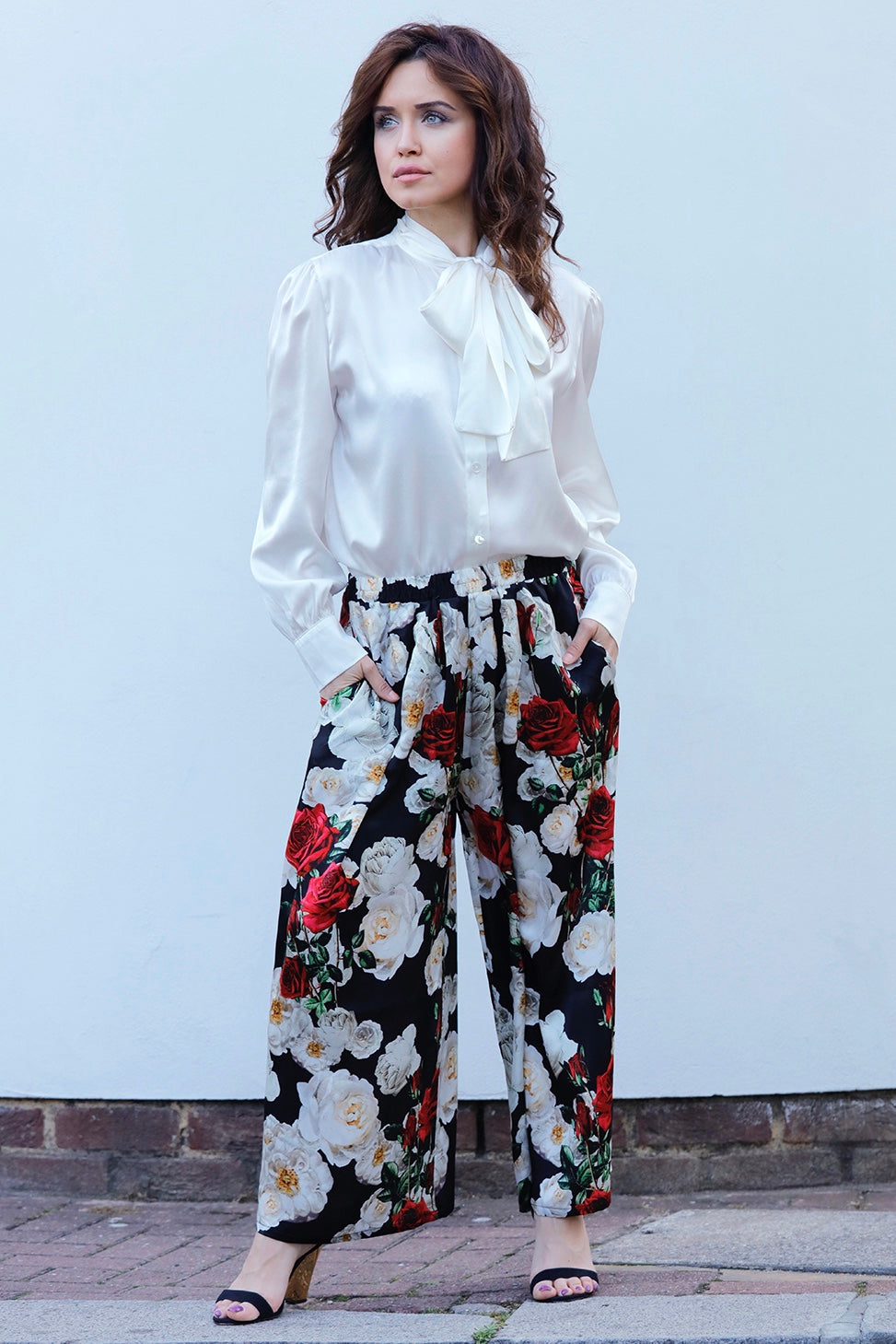 LUCY SILK CREPE WIDE- LEG PANTS