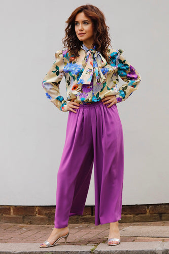 TINA SILK CREPE WIDE-LEG PANTS