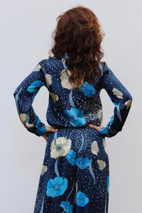 ALINA BLOUSE IN SILK SATIN-BLUE