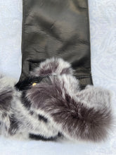 Load image into Gallery viewer, Real Leather Black Gloves with Cashmere Lining and Rabbit Cuffs