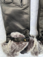 Load image into Gallery viewer, Real Leather Black Gloves with Cashmere Lining and Rabbit Cuffs
