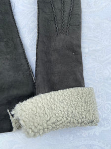 Real Leather Long Grey Gloves in Sueded Lambskins